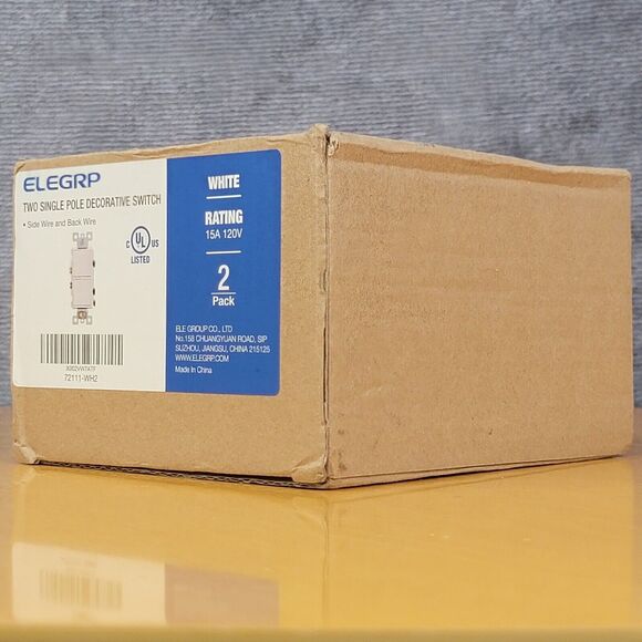 2 Pack ELEGRP Single Pole Decorative White Switch Rating 15A 120V - Picture 1 of 14